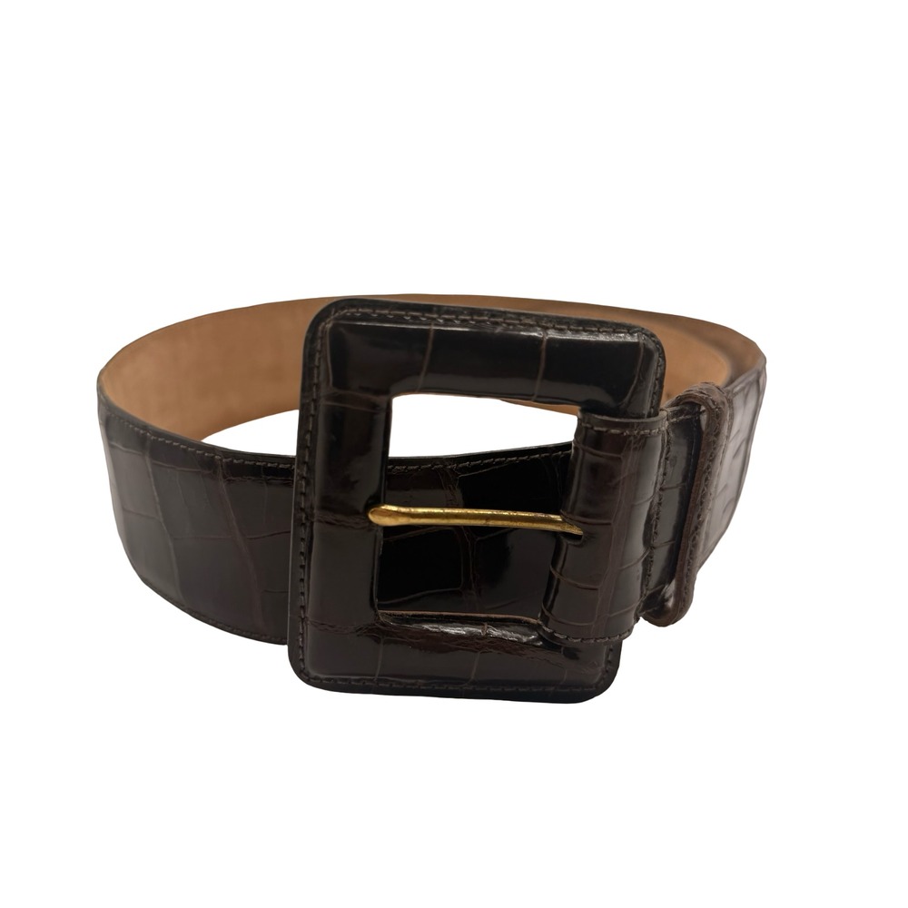 WCM New York Genuine American Alligator Wide Belt Brown 3049 02 Size M NWOT